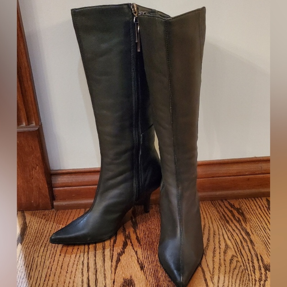 FITZWELL 15" TALL BLACK LEATHER POINTED TOE BOOT Sz 7